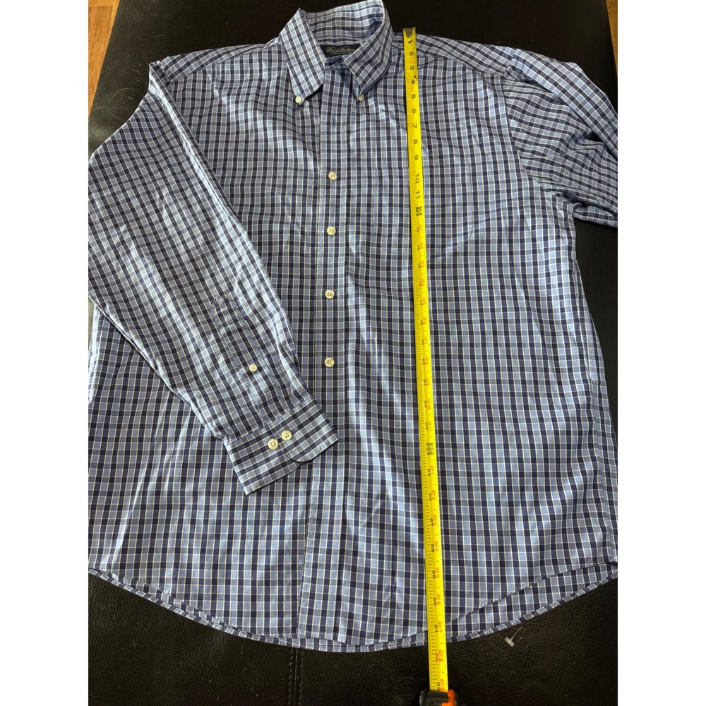 Brooks Brothers Shirt Mens Large Blue Check Non-Iron Cotton Button Down Long Slv